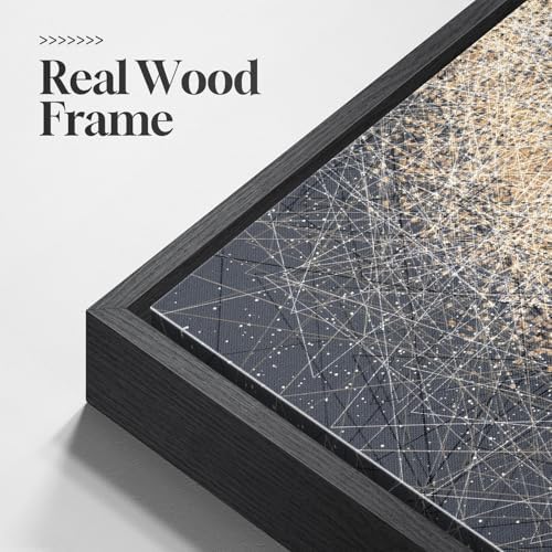 Framed Modern Black and White Abstract Wall Art, Contemporary Gold Bright Canvas Prints Paintings for Walls, Minimalist Pictures for Bedroom Dining Room Living Room Hallway Bathroom Wall Decor 24x24 In - Image 3