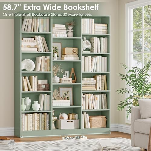 FACBOTALL Triple Wide Bookshelf, Large Bookshelf with 17 Display Shelves - Image 5