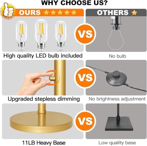 Dimmable Floor Lamp, 3 Lights Gold Arc Floor Lamp, Modern Tall Standing Tree Lamp with White Linen Shades & Heavy Base, 3000LM LED Bulbs, Bright Lighting for Living Room, Bedroom, Office & Reading - Image 4
