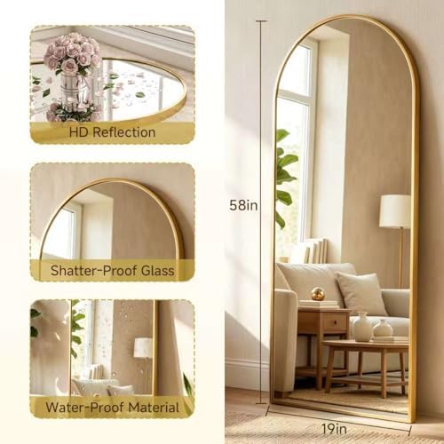 58"x19" Floor Mirror Full Length, Arched Full Length Mirror with Stand, Full Body Mirrors for Bedroom Living Room or Cloakroom Gold - Image 3