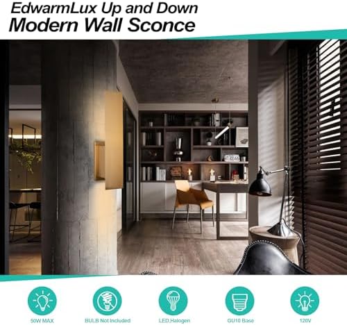 Edwarmlux Indoor Wall Sconces, Modern Wall Lights, Up and Down Wall Mount Light, Dimmable Hardwired Wall Light for Bedroom, Living Room, Hallway, GU10 Bulbs Excluded (Brushed Gold) - Image 4