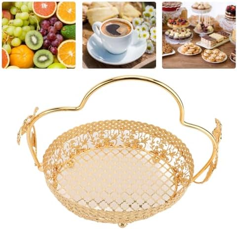 Vintage Fruit Serving Tray, Metal Gold Fruit Basket with Handle - Image 5