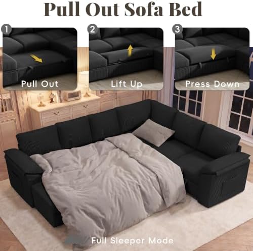 108 In L Shaped Modular Sectional Sofa Couch for Living Room, Black - Image 7
