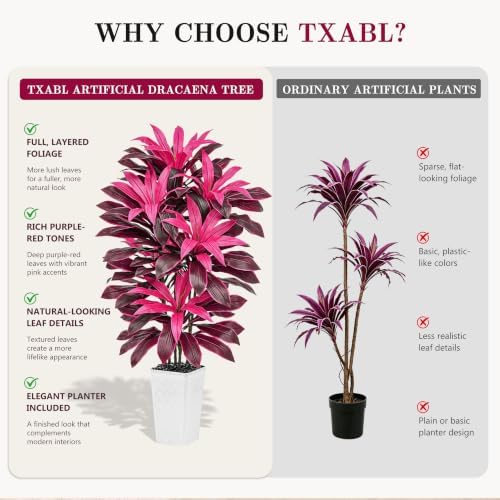 Artificial Dracaena Plant Fake Tree with Planter Faux Yucca Tall Fake Floor Plant, Artificial Trees for Home Bedroom Office Indoor Living Room Decoration (Purple, 6FT) - Image 4
