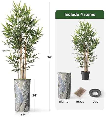 Artificial Tree in Modern Planter, Fake Bamboo Silk TRE for Indoor and Outdoor Home Decoration - 70" Overall Tall (Plant Pot Plus Tree) - Image 5