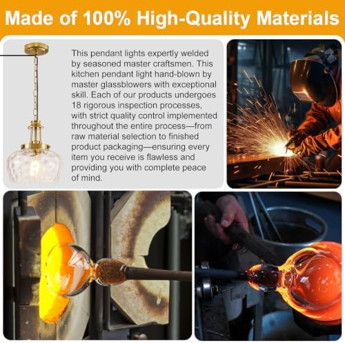 Plug in Pendant Lights Kitchen Island, Modern Brushed Gold Pendant Light Fixtures with 10" Clear Hammered Glass Shade, Industrial Hanging Pendant Lights Fixture for Kitchen Island Dining Room Entryway - Image 3