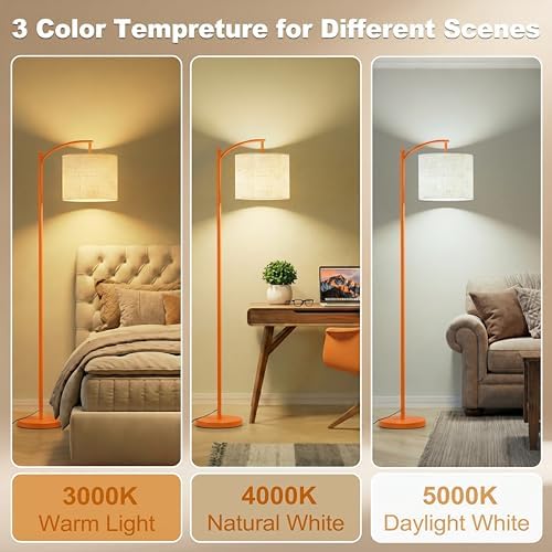 mukuxin Floor Lamp, LED Floor Lamp with Foot Switch & Adjustable Linen Lampshade, Tall Modern ARC Standing Lamps with 9W Replaceable Blub for Living Room Office Bedroom - Image 2
