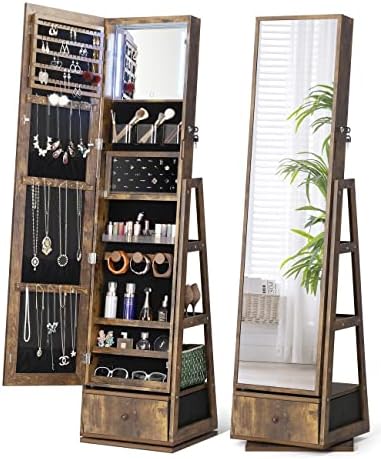 Nicetree 360° Swivel Jewelry Cabinet with Lights, Full Length Mirror by Nicetree