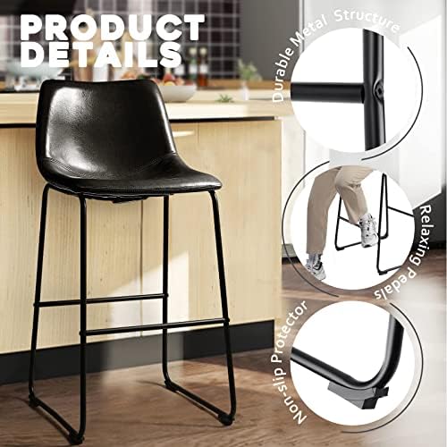 Waleaf 30 Inch Counter Height Bar Stools Set of 2, Faux Leather Bar Chairs - Image 3