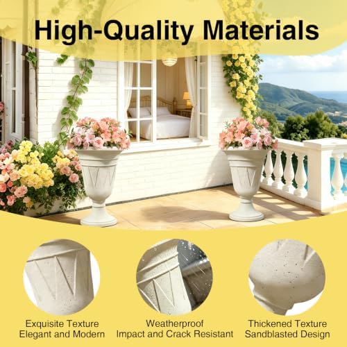 NicBex 24" Tall Urn Planters for Outdoor Plants Set of 2 - Beige Trophy - Image 3