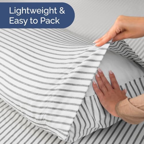 Short Queen Size 4 Piece Bed Sheet Set - RV Short Queen - Grey Stripes - Image 5