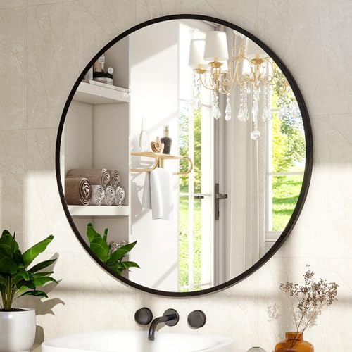 XRAMFY 36 Inch Round Mirror-Black Circle Mirrors for Bathroom, Entryway - Image 2