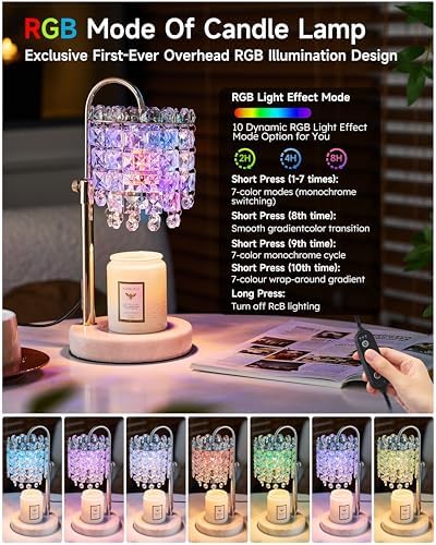Candle Warmer Lamp with Timer & Dimmable Crystals Candle Lamp Warmer with RGB Mode, Adjustable Height Electric Candle Warmer with 3 Bulbs for Women Mom House Warming Gifts New Home Room Decor - Image 2