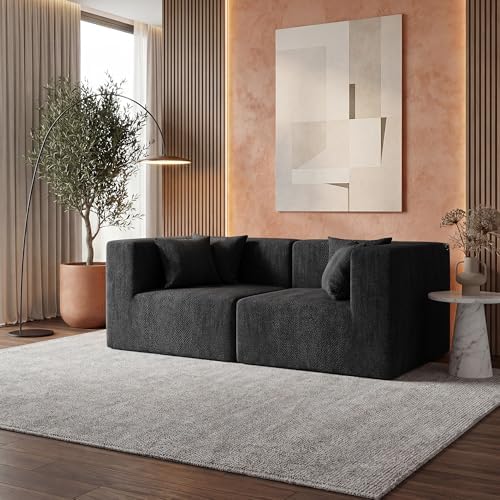 MONVANE 75" Loveseat Sofa, Comfy Chenille Modular Sectional Sofa with 4 Pillows, Modern Deep Seat Boneless Couch, 2 Seater Sofa for Living Room, Bedroom and Apartment, Black - Image 2