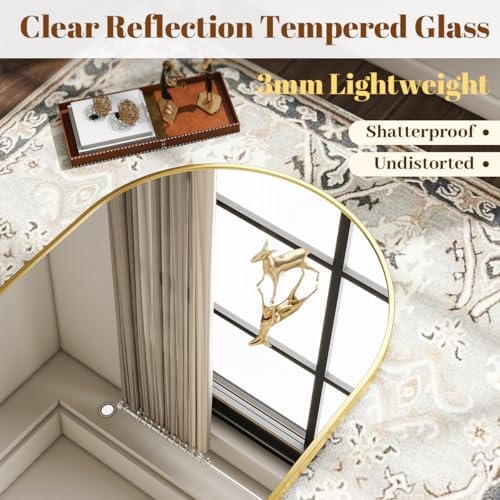 VooBang Wide Arched Wall Mirror, 38 x 40 inch Arch Bathroom Mirror Gold - Image 3