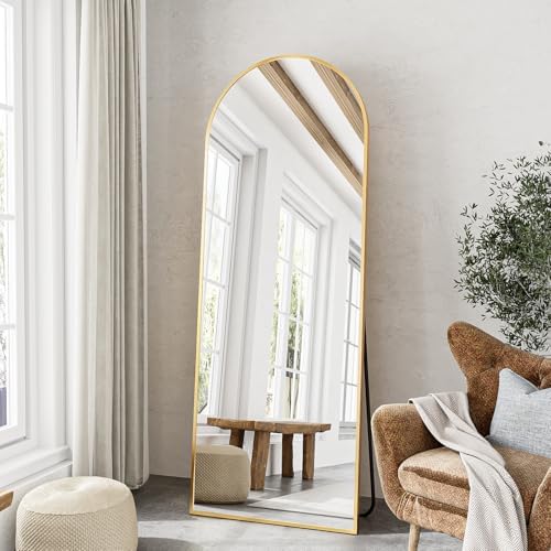 57"x20" Arched Full Length Mirror, Full Floor Mirror with Stand, Large Full Body Mirror, Wall Mirrors for Bedroom Living Room, Aluminum Frame (Gold) by TinyTimes