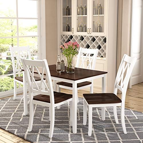 Harper & Bright Designs 5-Piece Wood Dining Table Set for 4, Kitchen Furniture Set with 4 High Back Dining Chairs for Small Places,White+Cherry - Image 5