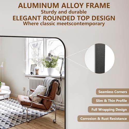 Koonmi Full Length Mirror, 78"x35" Mirror Full Length with Stand, Black Domed Top Square-Edged Floor Mirror with Aluminum Alloy Frame for Bedroom Living Room - Image 3