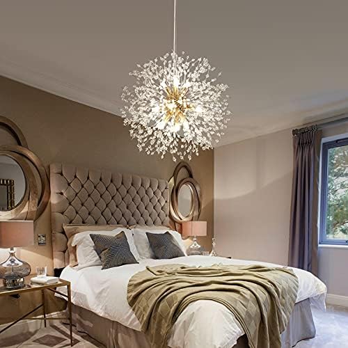 Lingkai 19.9" Gold Modern Crystal Chandeliers Firework, Bubble Chandelier Lighting for Bathroom Dining Room Bedroom Kitchen Island Living Room Light Fixture, 9-Light Gold Hanging Round Chandalier - Image 6