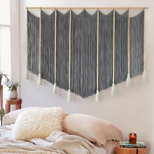 Jakalin Macrame Wall Hanging Grey Woven Yarn Large Boho Wall Art 57" x 43" - Image 3