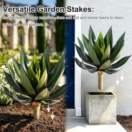 Artificial Agave Plant Fake Agave Planters for Indoor Outdoor Faux Agave Plants Real Touch Realistic Greenery for Home Living Room Office Garden Front Porch Patio (28inch 23Leaves-2 Pcs Blue) - Image 5