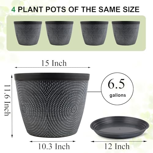 Quarut Large Planter Pot, Plastic Flower Pots with Drainage Hole & Saucer - Image 4