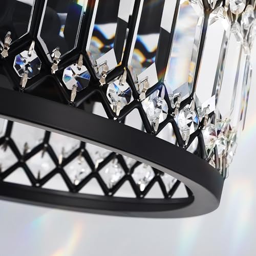 CNRATYE 12.6" Crystal Semi Flush Mount Ceiling Light Fixture, 3-Light Antique Black Hallway Light Fixtures, Round Chandelier for Bathroom Entryway Closet Bedroom Kitchen Dining Room - Image 7