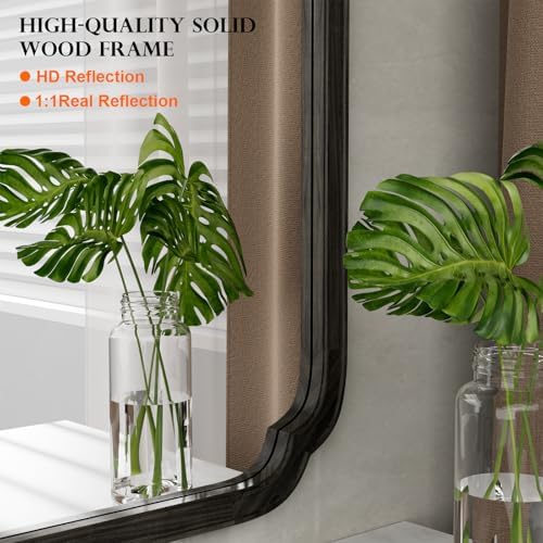 WallBeyond 24" x 36" Rounded Corner Arch Wall Mirror with Wood Frame for Entryway, Living Room or Bedroom Home Decor - Light Woodgrain [24" x 36" Black] - Image 5