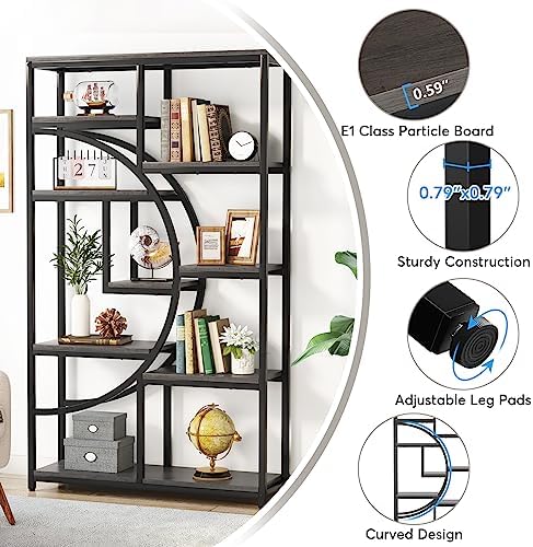 Tribesigns Industrial Bookshelf Bookcase with 9 Open Shelf (Grey) - Image 5