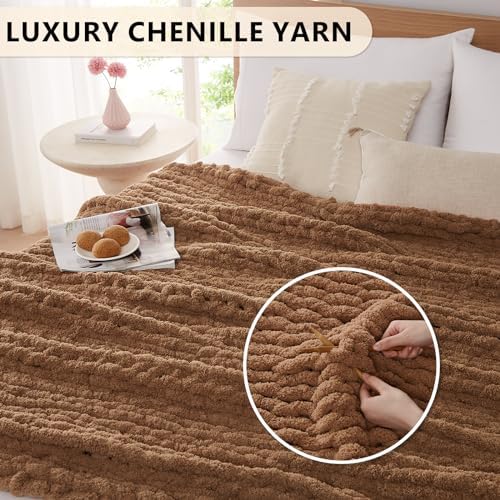 L'AGRATY Chunky Knit Throw Blanket for Couch, 60'' x 80'' Knit Throw, Brown - Image 3