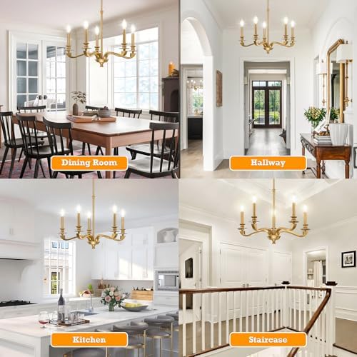 Gold Chandeliers for Dining Room, 25.5 Inch Vintage Gold Chandelier Light Fixture over Table, Farmhouse Candle Chandeliers, 5-Light Brass Chandeliers for Kitchen, Bedroom, Living Room (E12 Base) - Image 2