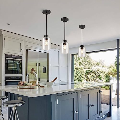 Black Pendant Lights Kitchen Island - Seeded Glass Pendant Light Fixture Multiple Stems Rods 3 Units 12 Inch 3 Units 4 Inch (1 Pack Black Seeded Downrod) - Image 2