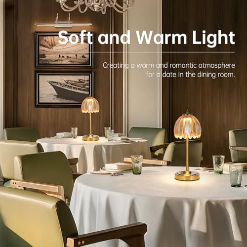 Shenmoyl Tulip Table Lamp with 5000mAh Battery & Touch Control, Cordless Table Lamp with 3 Colors, Dimmable Rechargeable Table Lamps for Bedroom, Nightstands, Living Room, Entryways (Amber Tulip) - Image 4