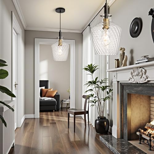 Stripes Clear Glass Pendant Light for Kitchen Island Black Gold 8 Inch - Image 3