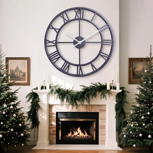 30 Inch Slate Gray Giant Round Roman Numerals Large Wall Clocks - Image 3