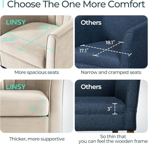 LINSY Accent Chair with Ottoman, Modern Armchair Comfy Barrel Reading Chair with Footrest for Living Room Bedroom Reading Room, Velvet, Cream - Image 5