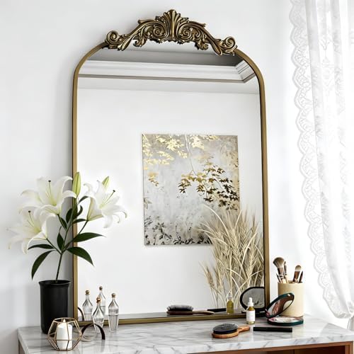 Dewfig Vintage Arched Wall Mirror, 36"x24" Antique Bronze Bathroom Mirror - Image 6