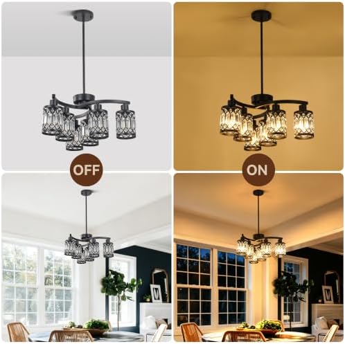 CNRATYE 6-Light Black Crystal Chandelier, Farmhouse Dining Room Chandelier - Image 5