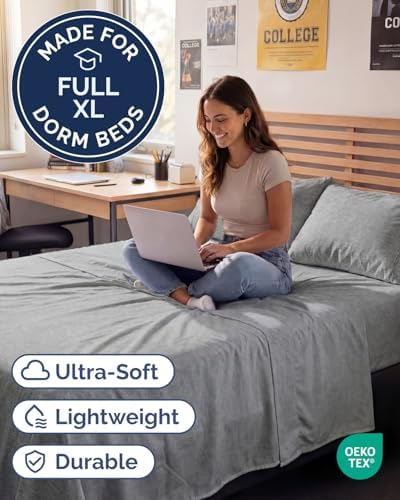 Full XL Sheets - 4 Piece Full XL Sheet Set - Breathable - Heathered Grey - Image 2