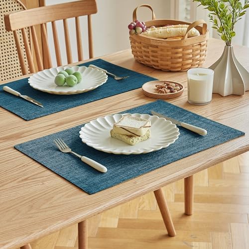 Softalker Faux Linen Cloth Placemats Set of 8-12 x 18 Inch, Teal - Image 2