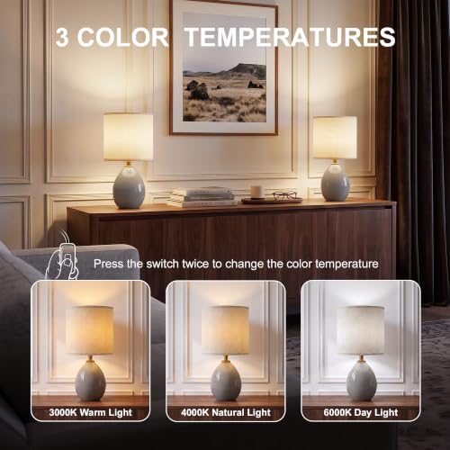 Dawnwake 17.7" Ceramic Table Lamps Set of 2 for Living Room Bedroom, Grey - Image 3