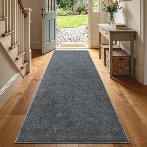 2x6 Dark Grey Solid Runner Rug Washable Non-Slip for Kitchen Hallway - Image 2