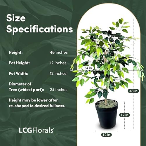 LCG Florals 4ft Ficus Tree in Black Pot with Real-Wood Trunk - Indoor and Outdoor Faux Plants for Patio, Living Rooms, Offices & Outdoor Spaces - Image 2