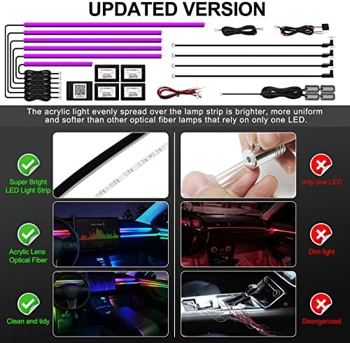 Acrylic Interior Car LED Strip Light with Wireless APP, RGB 14 in 1 with 175 inches 593 LEDs Fiber Optic Ambient Lighting Kits, 16 Million Colors Sound Active Function Car Neon Lights - Image 5