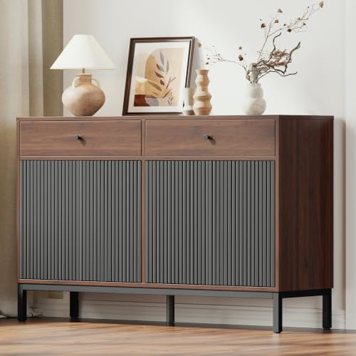Mericonia Sideboard Buffet Cabinet Storage, Modern Wood Console Fluted Credenza - Image 4