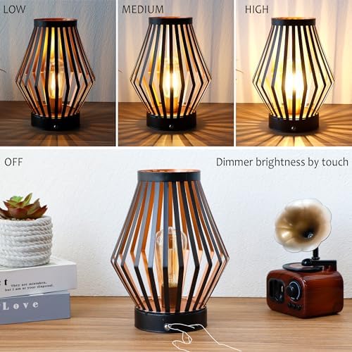 JHY DESIGN Set of 2 Dimmable Bedside Table Lamp 8.5''H Rechargeable Metal Cage Lantern with LED Edison Style Bulb Cordless Accent Lamp for Weddings Parties Patio Events for Indoors Outdoors - Image 5