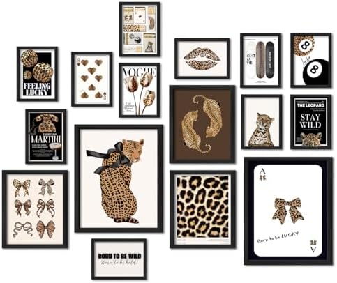 ANERZA 16 PCS Stockholm Style Room Decor, Cheetah Print Leopard Gallery Wall Art Prints Set for Bedroom, Preppy Posters for Living Room Aesthetic, Trendy Collage Kit Pictures, Funky Dorm Home Decor by Unknown