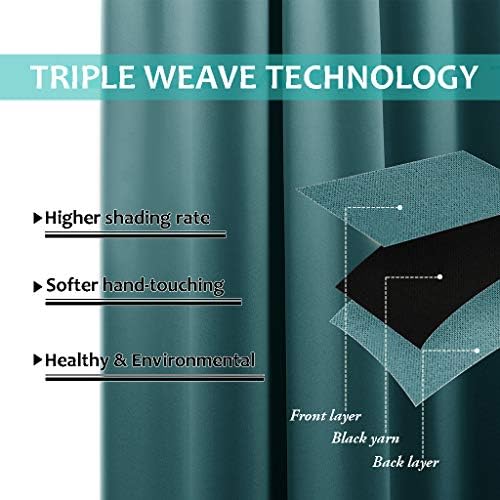 NICETOWN 100% Blackout Short Curtains with Black Liners, 2 Panels, 37" W by 40" L, Sea Teal, Solid Thermal Insulated Full Blackout 2-Layer Lined Drapes, Energy Efficiency Window Draperies for Bedroom - Image 6