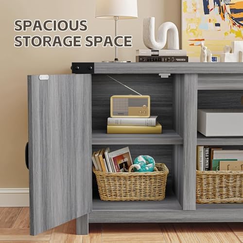 YESHOMY Modern Farmhouse TV Stand with BarnDoor for 65" TV,Gray Wash&Rustic - Image 5