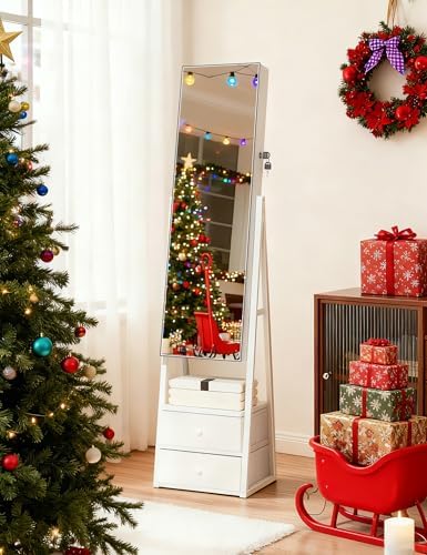 Nicetree Jewelry Cabinet Armoire, 2 Drawers, Full Length Mirror, Pure White - Image 6